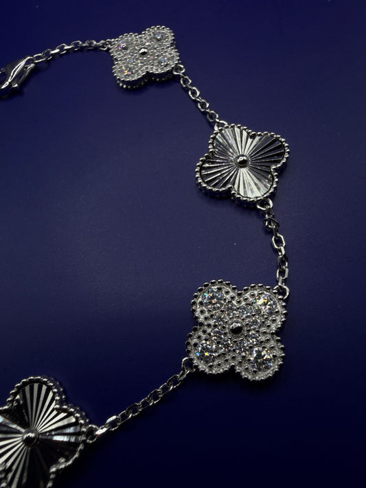 925 Sterling Silver Moissanite Clover Bracelet – Silver Clover Style | Size 6–7-8