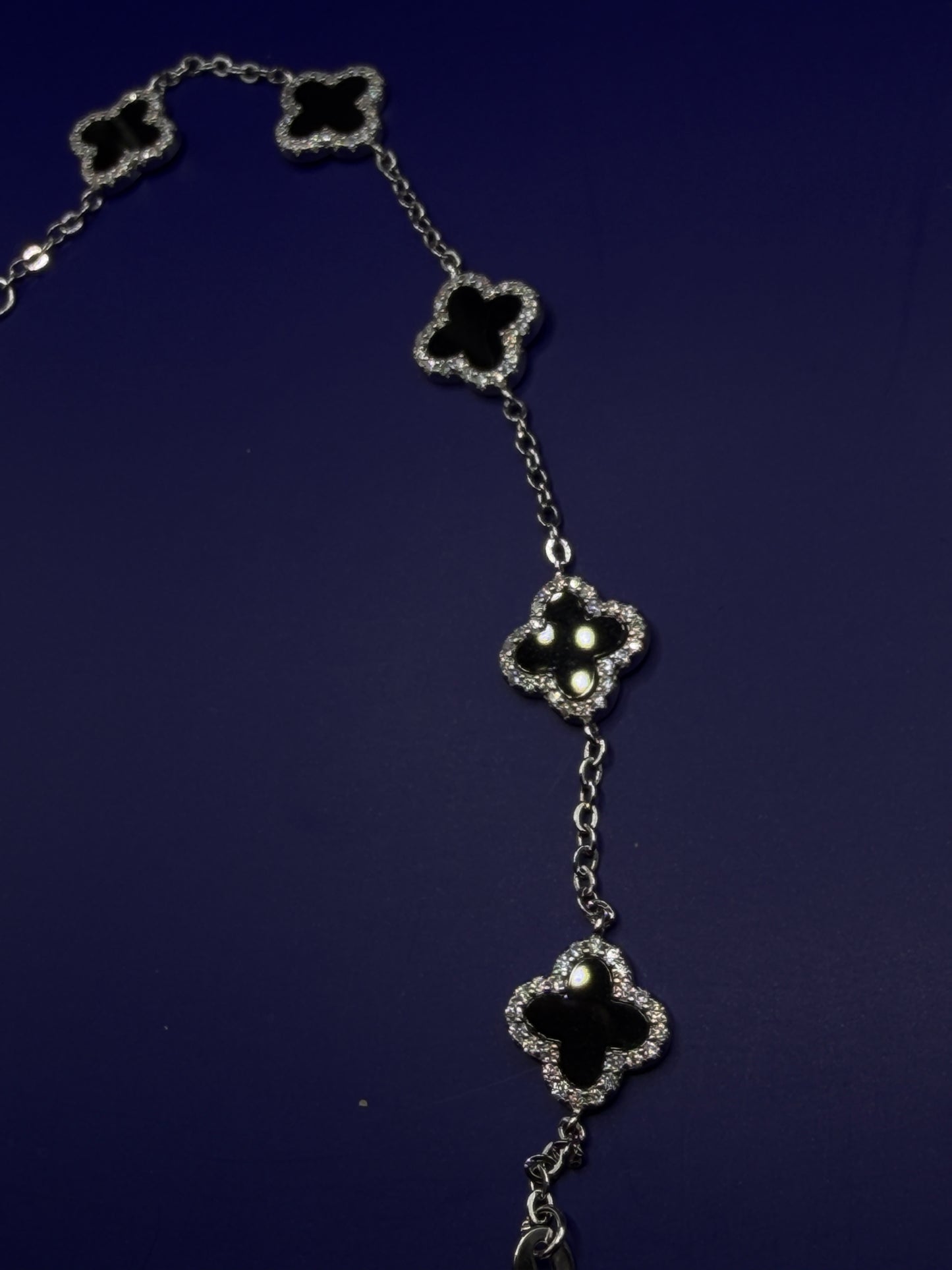 925 Sterling Silver Moissanite Black Clover Bracelet – Luxury Style | Sizes 6–8