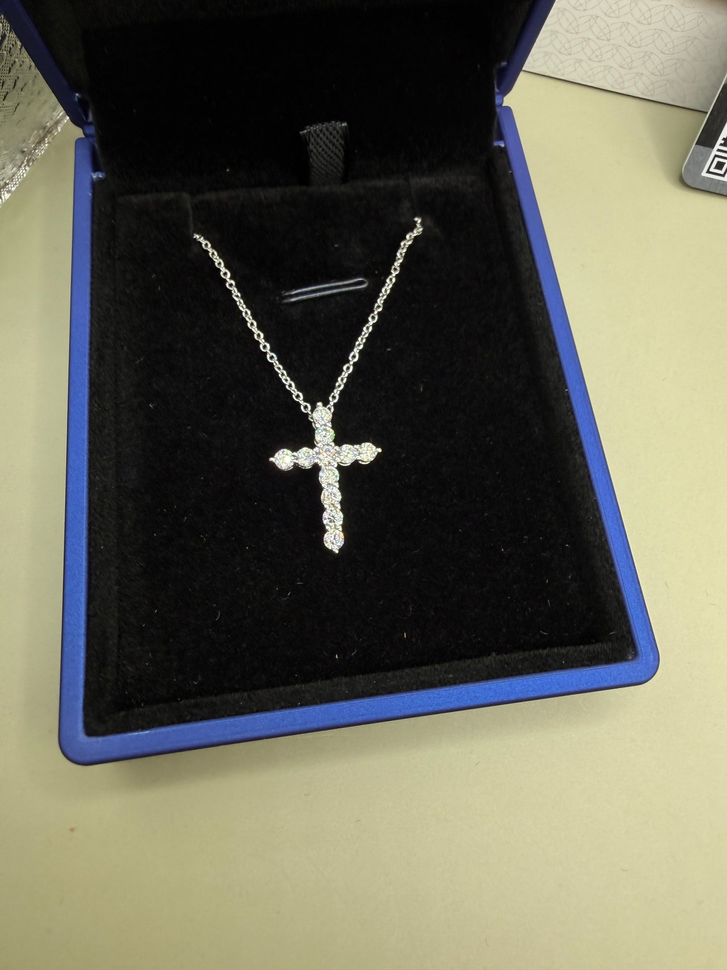 925 Sterling Silver Iced Moissanite Cross Necklace – D Color | GRA Certified