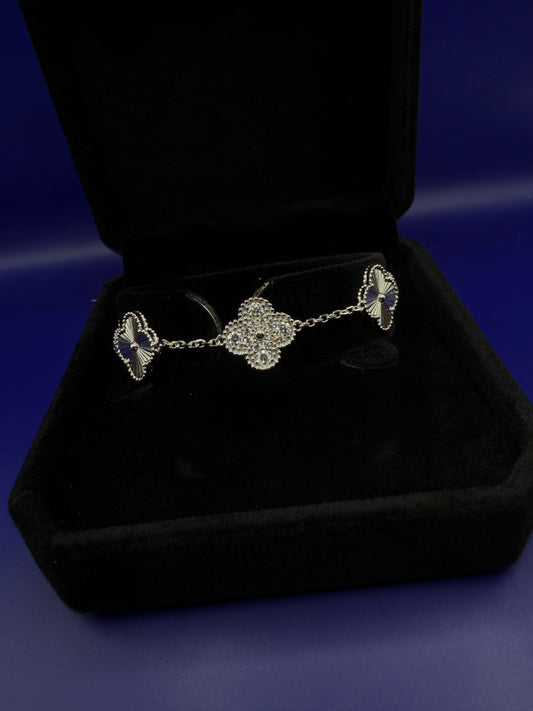 925 Sterling Silver Moissanite Clover Bracelet – Silver Clover Style | Size 6–7-8