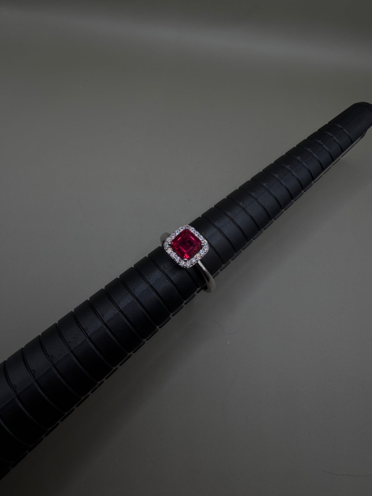 Ruby Red Corundum Ring – 925 Sterling Silver Halo Setting (Size 7)