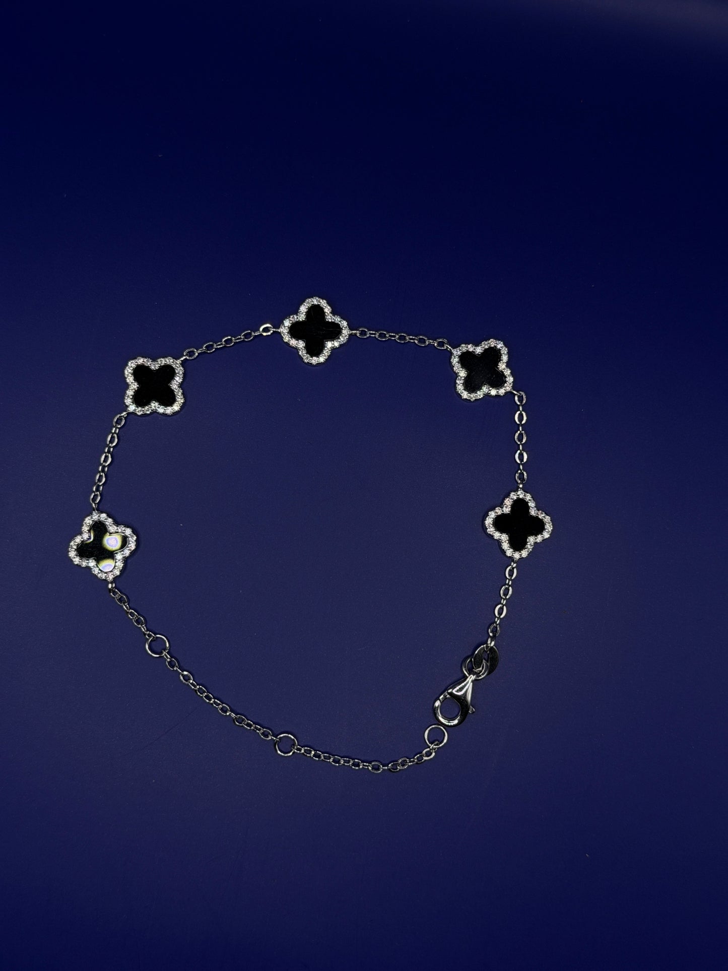 925 Sterling Silver Moissanite Black Clover Bracelet – Luxury Style | Sizes 6–8