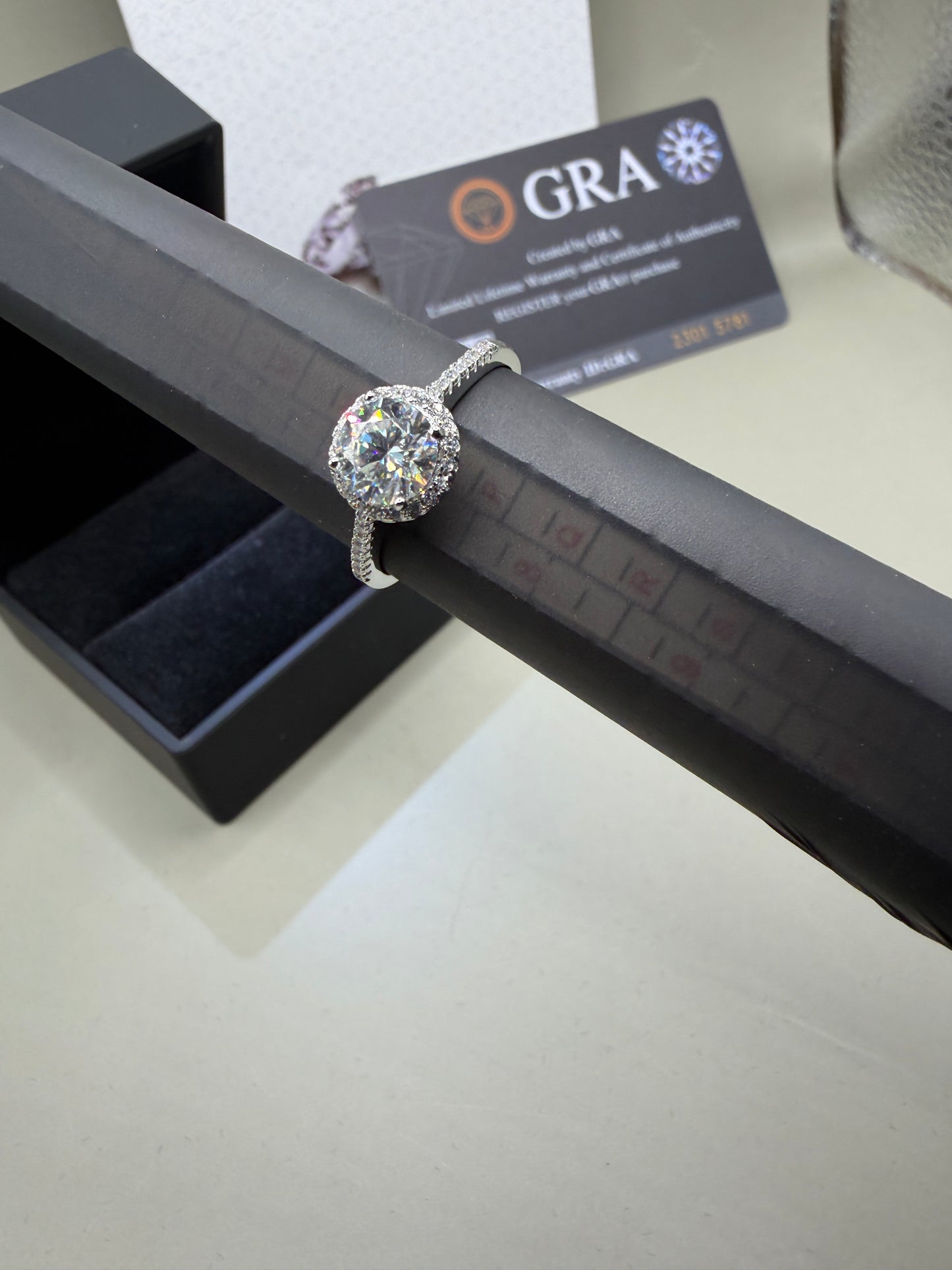1.0CT Halo Moissanite Ring – 925 Sterling Silver, Round Brilliant D Color, Adjustable, GRA Certified