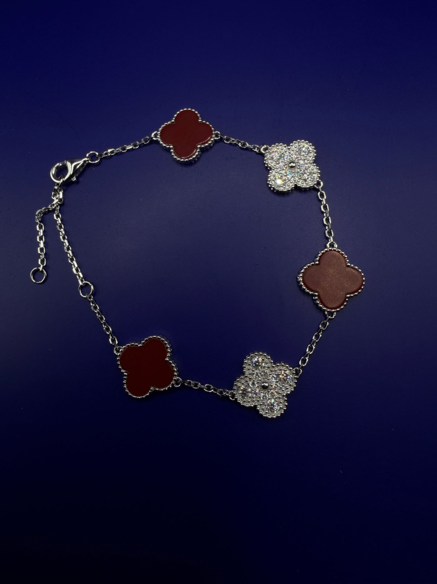 925 Sterling Silver Moissanite Clover Bracelet – Red Clover Style | Size 6-7-8