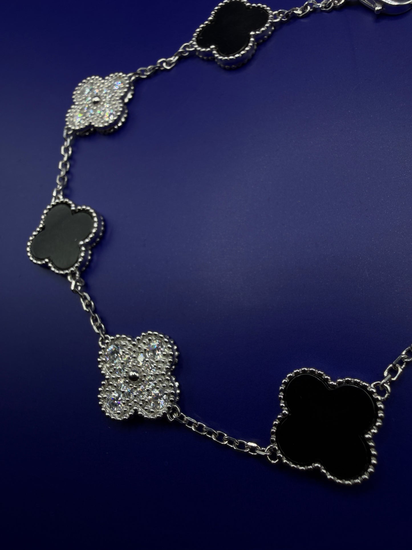 925 Sterling Silver Moissanite Clover Bracelet – Black Clover Style | Size 6-7-8