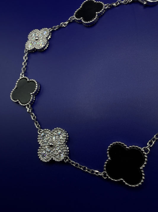 925 Sterling Silver Moissanite Clover Bracelet – Black Clover Style | Size 6-7-8