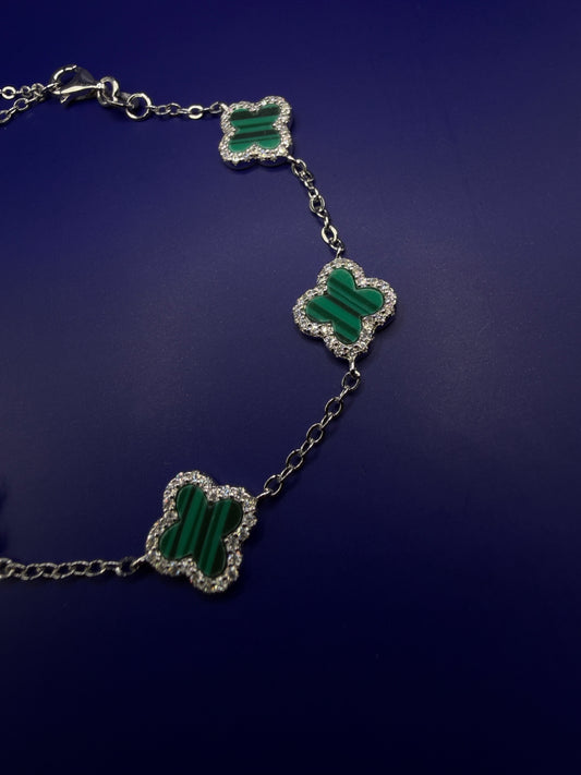 925 Sterling Silver Moissanite Clover Bracelet – Green Clover Style | Size 6-7-8