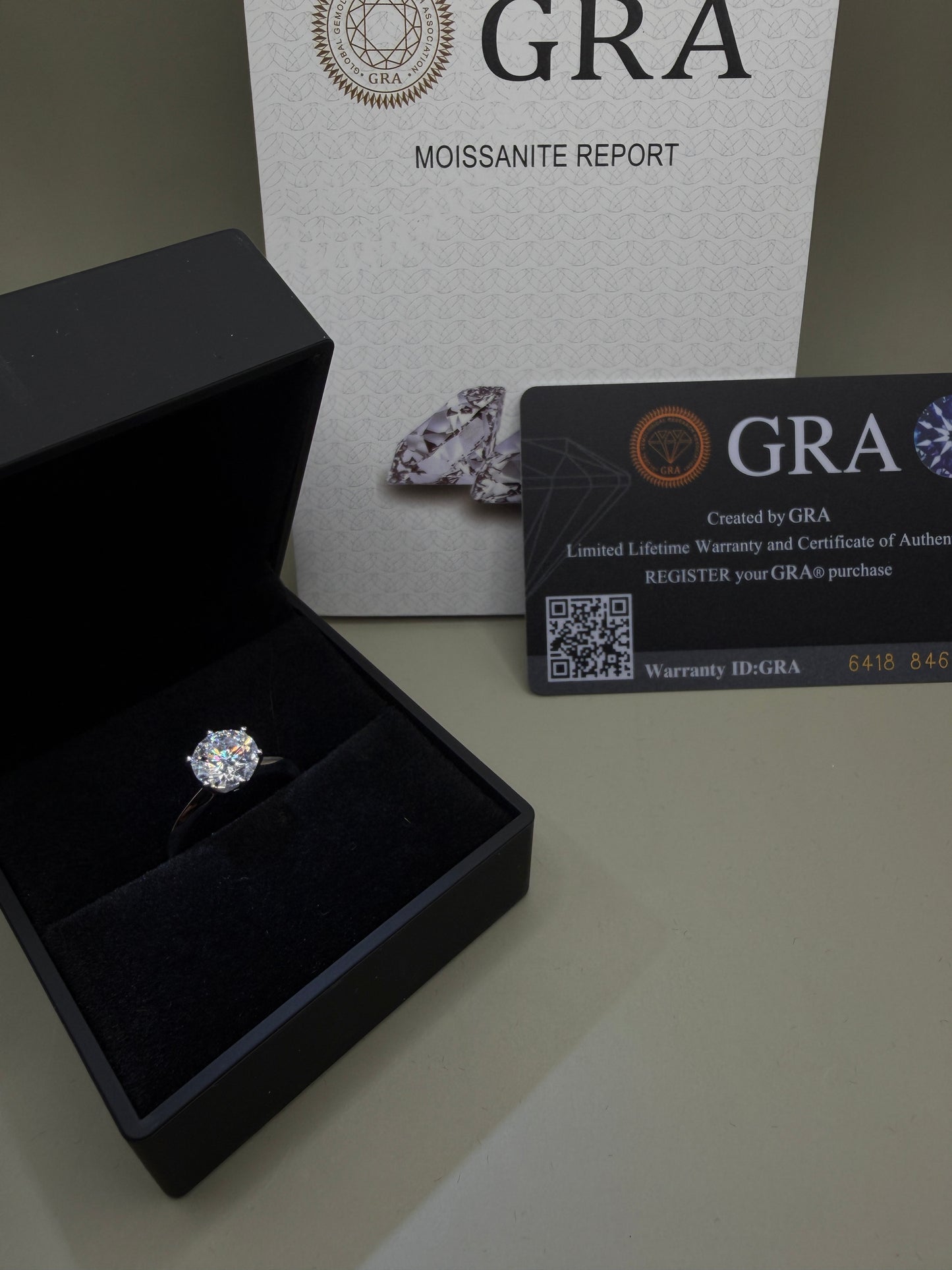 2.0CT Moissanite Ring – 925 Sterling Silver, Round Brilliant D Color, Adjustable Size, GRA Certified