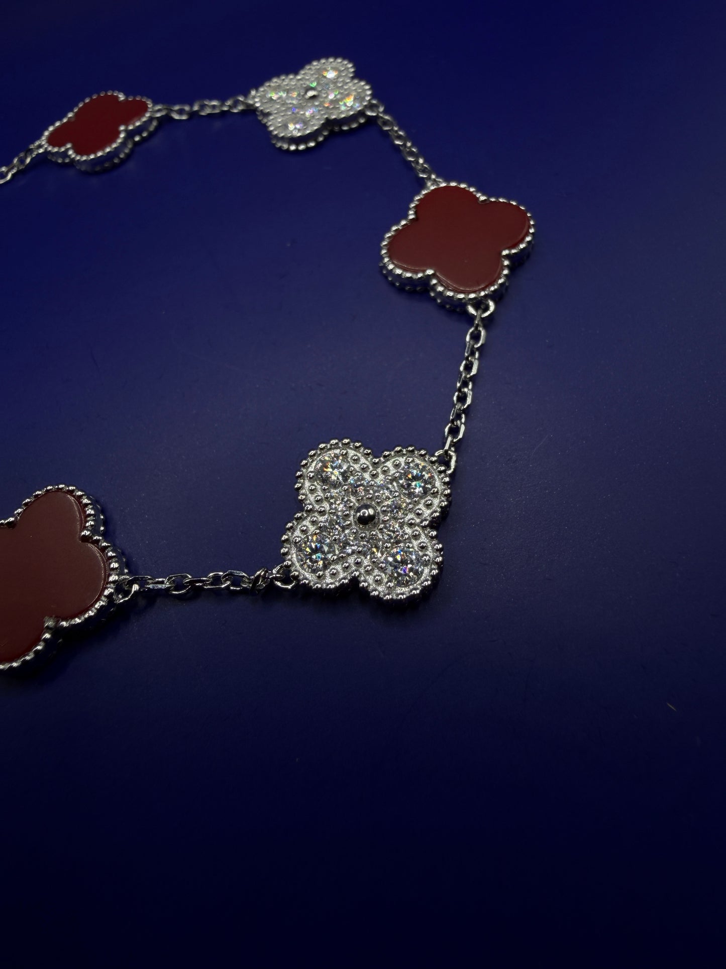 925 Sterling Silver Moissanite Clover Bracelet – Red Clover Style | Size 6-7-8