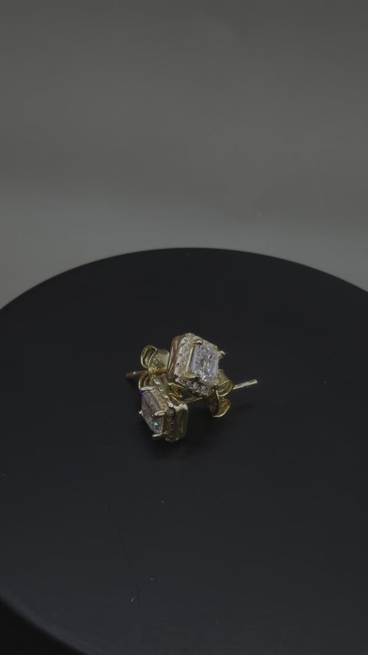 Moissanite Halo Stud Earrings – 925 Sterling Silver (Gold Plated) | 0.93 CTW | VVS/D Color