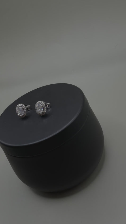 Oval Moissanite Halo Stud Earrings – 925 Sterling Silver | 0.76 CTW | VVS/D Color